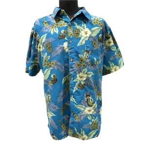 Coastal CSTL Men's XL Hawaiian Shirt Short Sleeve Blue Green Floral Tiki